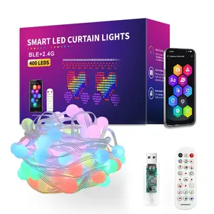Smart LED RGB Curtain Light, 16 Million Colors, APP Control DIY Pattern & Picture Upload Atmosphere Lamp, IP67 Spherical String Holiday Party Lights For Indoor and Outdoor Window Decoration