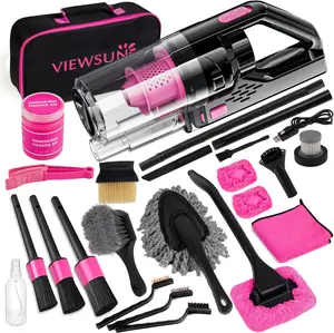 【TikTokShopHolidayHaul】Viewsun Car Vacuum Cordless Rechargeable, 8000PA High Power Handheld Vacuum Cleaner with 17PCS Car Cleaning Kit, Pink Auto Accessories for Women Gift Christmas gift sets