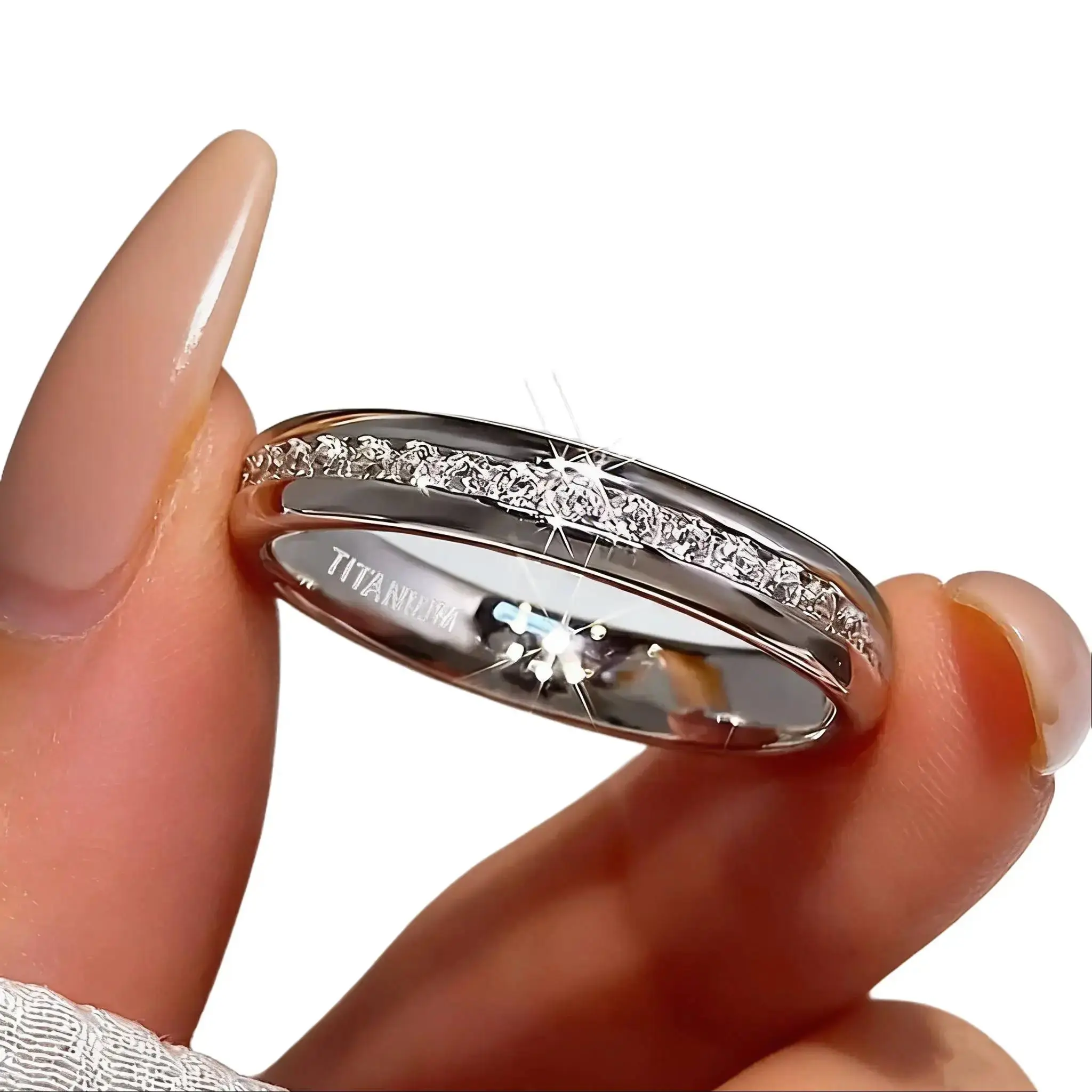 5-piece women’s wedding and engagement ring set, crafted from hypoallergenic titanium steel. Bohemian style with round zircon inlays, tarnish-resistant platinum plating, perfect for daily wear.