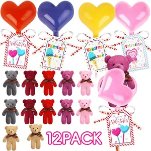 Adorable plush bear set (12 pieces), includes 12 greeting cards | Available in 6 colors. Perfect for decorating Valentine's Day cards, children's gifts, school favors, prize exchanges, or party gifts.