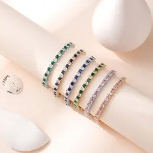 Viral Minimalist Zirconia Tennis Bracelet Golden Plated Dainty Chain Stackable Everyday Luxury Jewelry for Women Adjustable Gift