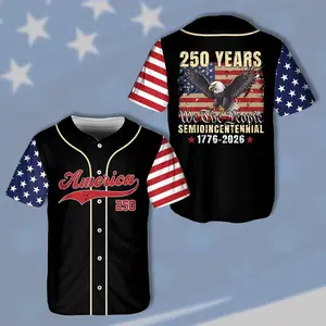 American 250th anniversary printed baseball jersey, fashionable 3D digital full print jersey, short-sleeved T-shirt jersey customization country music fan merch trendy retro style
