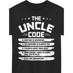 Funny Family Rules Graphic Tee - "Uncle Code" Humor & Jokes Print on Lightweight Crewneck, Birthday & Family Reunion Gift Idea for Men, Women & Cousins - Perfect Party Outfit