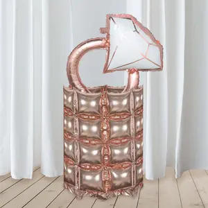 10 Pack Metallic Rose Gold Double Row Mylar Foil Balloon Wall, Square Diamond Design Balloon Backdrop - 43"x11"