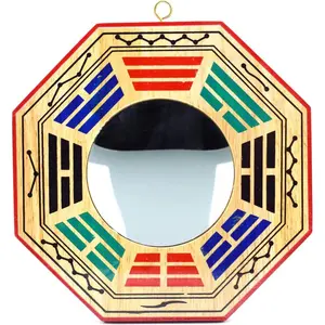 FUNSXBUG 4 Inch Chinese Bagua Mirror Feng Shui Wood Mirror Fengshui ba gua Mirrors (Concave)