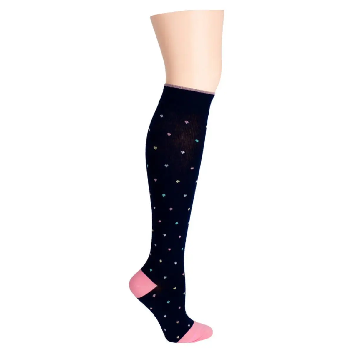 Women's Knee-High Compression Socks with Mini Hearts Pattern, 15-20 mmHg Graduated Leg Support, Breathable Cotton-Nylon Fabric for Swelling & Travel