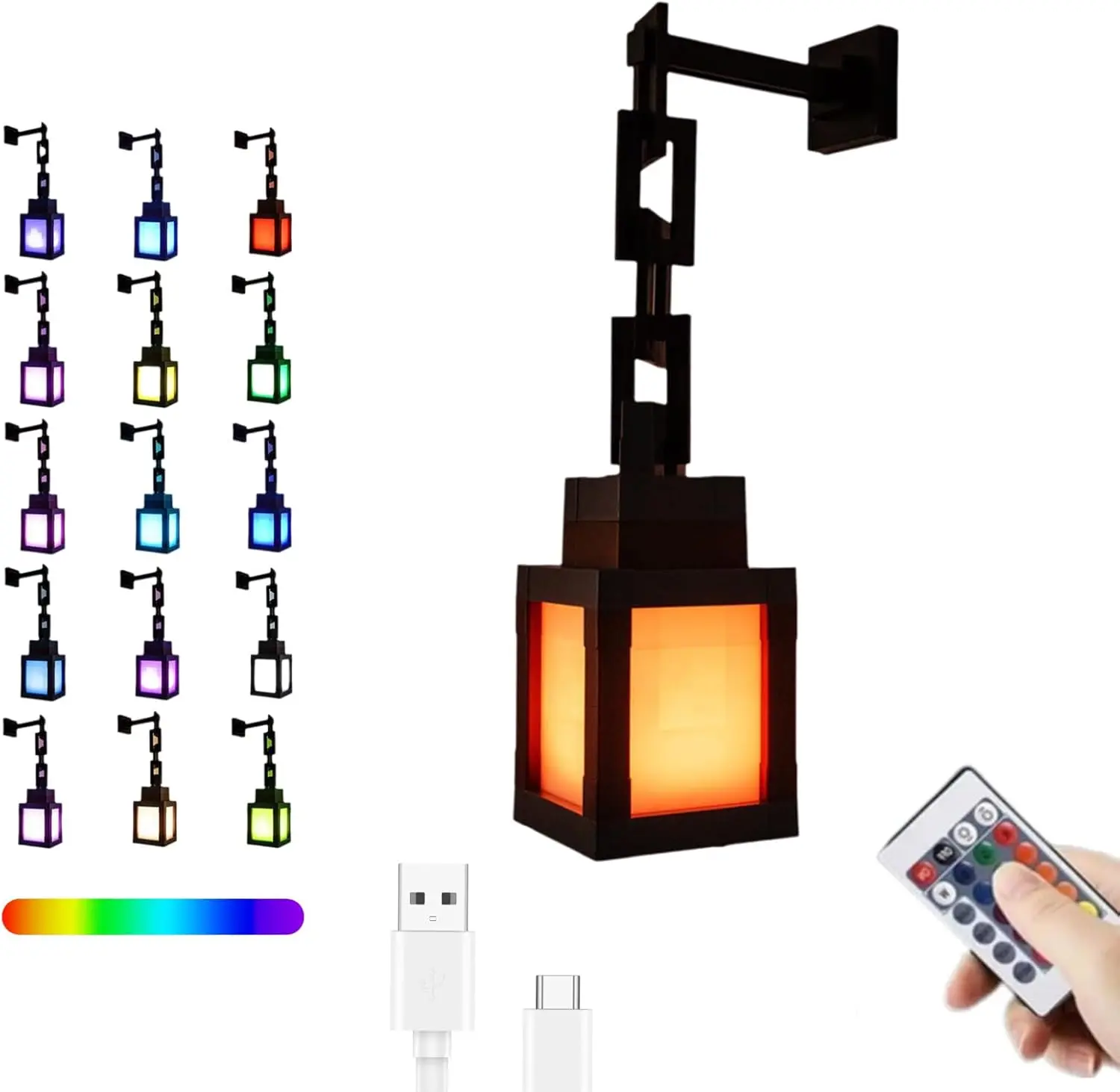 16-Color RGB 3D Pixel Soul Lantern Night Lamp - Rectangular Eco-Friendly Handmade ABS 3D Printed Wall Lamp with USB-C Rechargeable, Remote Control, 4 Lighting Modes for Bedroom Decoration, Father-Son High School Graduation Gift