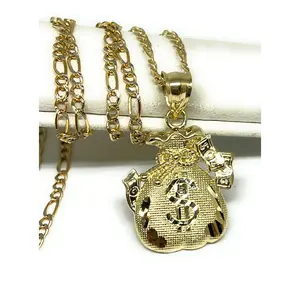 10k Solid Money Bag Dollar Sign Pendant Necklace
