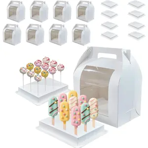 8pcs Portable Cake Pop Holder Boxes,Cake Pop Boxes Packaging, Cake Pop Display Stand with Clear Window,White Cakesicle Boxes