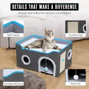 Houseables Cat House, Cat Cave Bed, Kitty House, Hideaway Pet Bed, Cathouse, Catbed, Kitten Hideout, Covered Pet Cave, Indoor Kitty Home, Hiding Spot, Enclosed Cubby Box, Fort Cube, w/Scratcher, Large