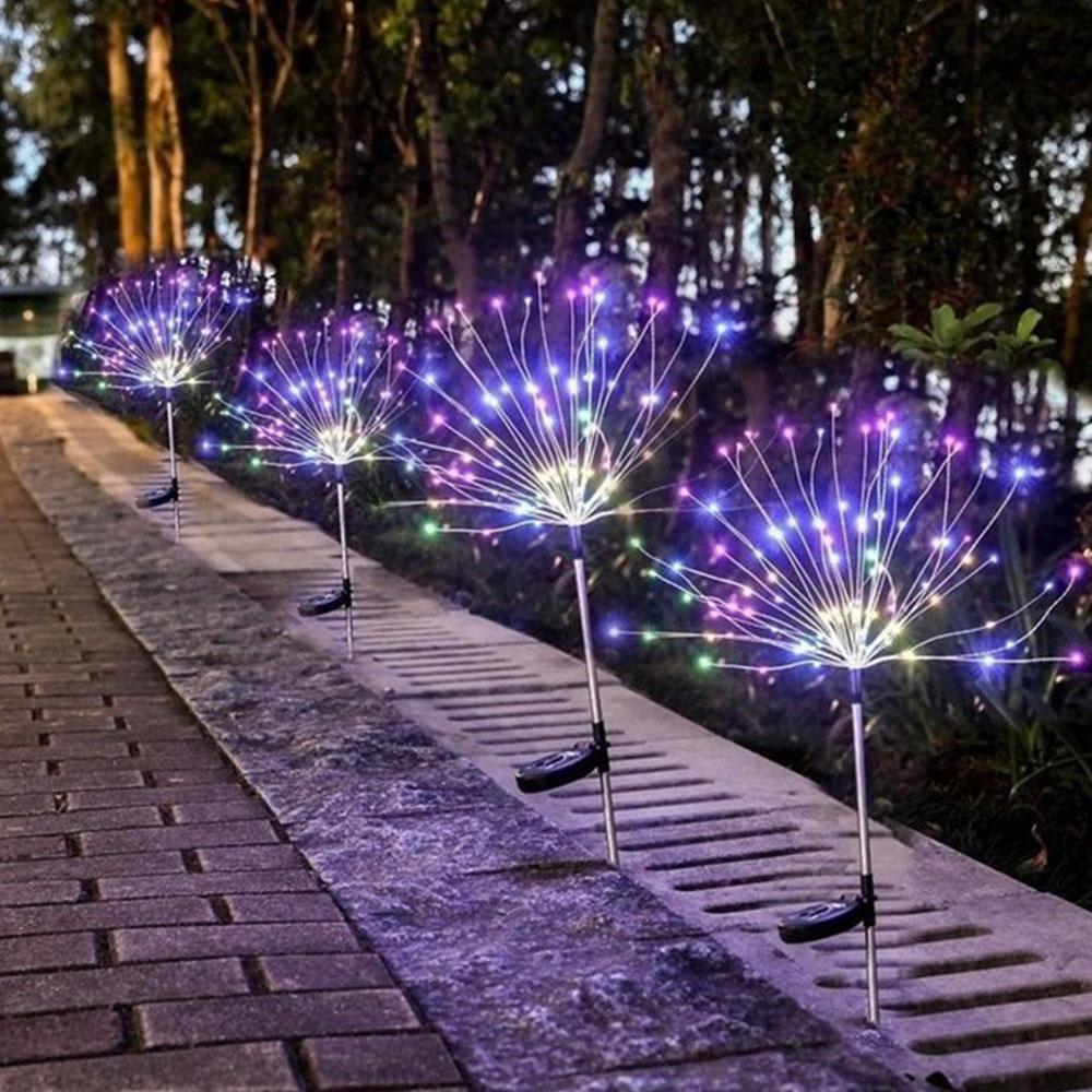 2 PCS Solar Firework String Lights, Outdoor 120-LED 40 Copper Wires Solar-Powered DIY Garden Decorative Lights for Walkway, Christmas Parties, Backyard Home Improvement Decor (Colorful)