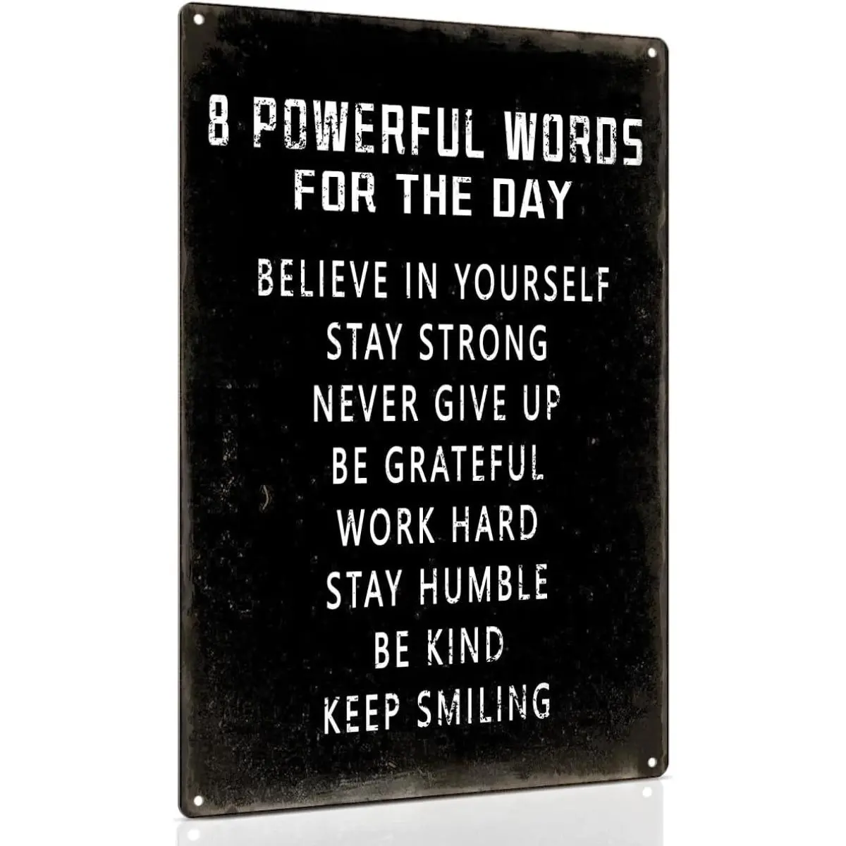 8x12 Inch Vintage Black Inspirational Metal Tin Sign, 8 Powerful Words For The Day Positive Quote Wall Plaque, Office Teen Bedroom Farmhouse Decor, Motivational Gift For Students Workers