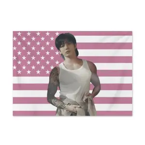 2026 New Jungkook Pink American Flag Kpop Idol USA Tapestry Hanging Banner For Man Cave Bedroom Frat College Room Dorm Decoration tapestry chill room accessories anime room decor