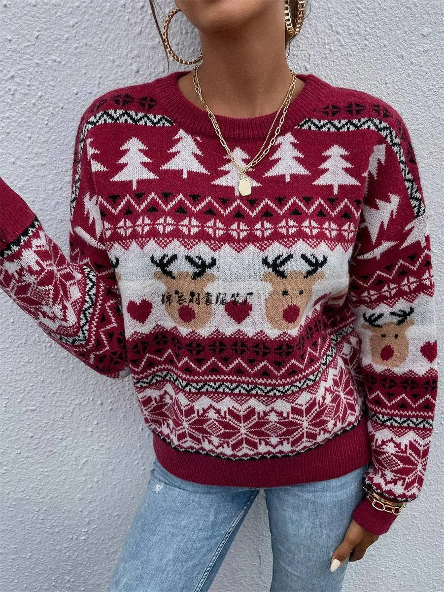 Red Christmas Knit Pullover Sweater