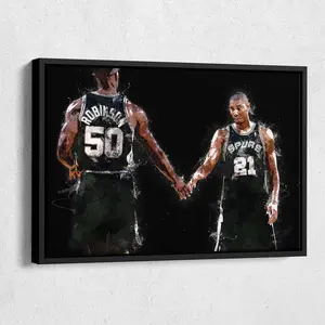 [Basketball Coming - Sale Up To 40%] [No Frame] Tim Duncan & David Robinson Basketball Poster Wall Art, San Antonio Basketball Wall Decor, Vintage Sports Room Wall Poster