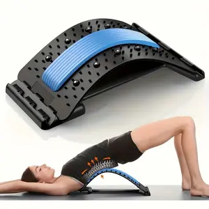 Back stretcher for pain relief, multi-layer back biscuits, upper and lower back pain relief device, lumbar support spine board, with 3 adjustable settings for bed, chair and car, with massager