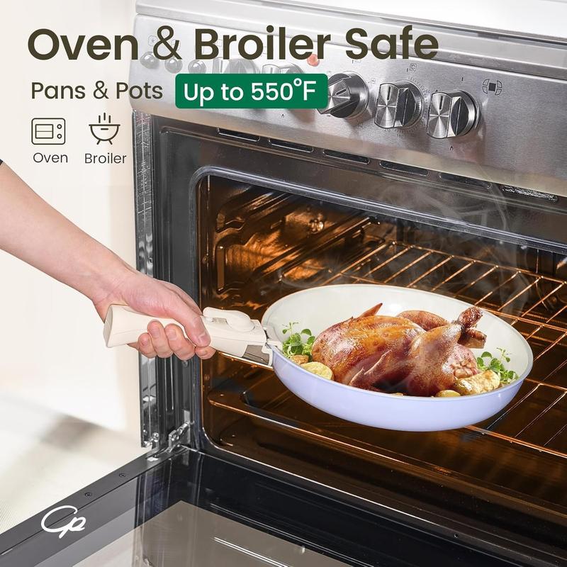 Ceramic Nonstick Pots and Pans Set 19 count with Detachable Handle, Induction Dishwasher Oven Safe Cookware Set, RV Kitchen Set Removable Handle (Light Purple) Ceramic Nonstick Pots and Pans Set 19 count with Detachable Handle, Induction Dishwasher Oven Safe Cookware Set, RV Kitchen Set Removable Handle (Light Purple)