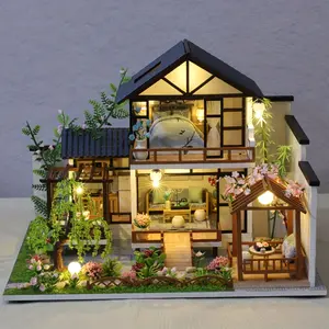 Art Deco Miniature Dollhouse Kit - DIY 3D Puzzle Craft Set with Furniture, Tabletop Manufactured Wood Model Building for Adults, Easter Gift, Requires 2 AAA Batteries (Not Included)