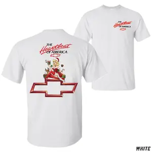 Heartbeat of America Christmas T-Shirt, Retro Pinup Girl Graphic Tee, Classic Chevy Style Shirt for Car Lovers & Vintage Truck Enthusiasts