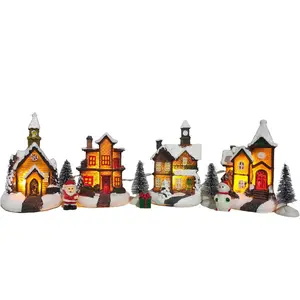 11 PCS Christmas Village Sets,Lighted Christmas Village Houses Figurines Xmas Theme Gift, Home Decoration, and Collectibles