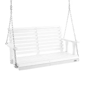 【Spotlight Day】VEVOR Wooden Porch Swing 4 ft, Patio bench swing for Courtyard & Garden, Upgraded 880 lbs Strong Load Capacity, Heavy Duty Swing Chair Bench with Hanging Chains for Outdoors, White