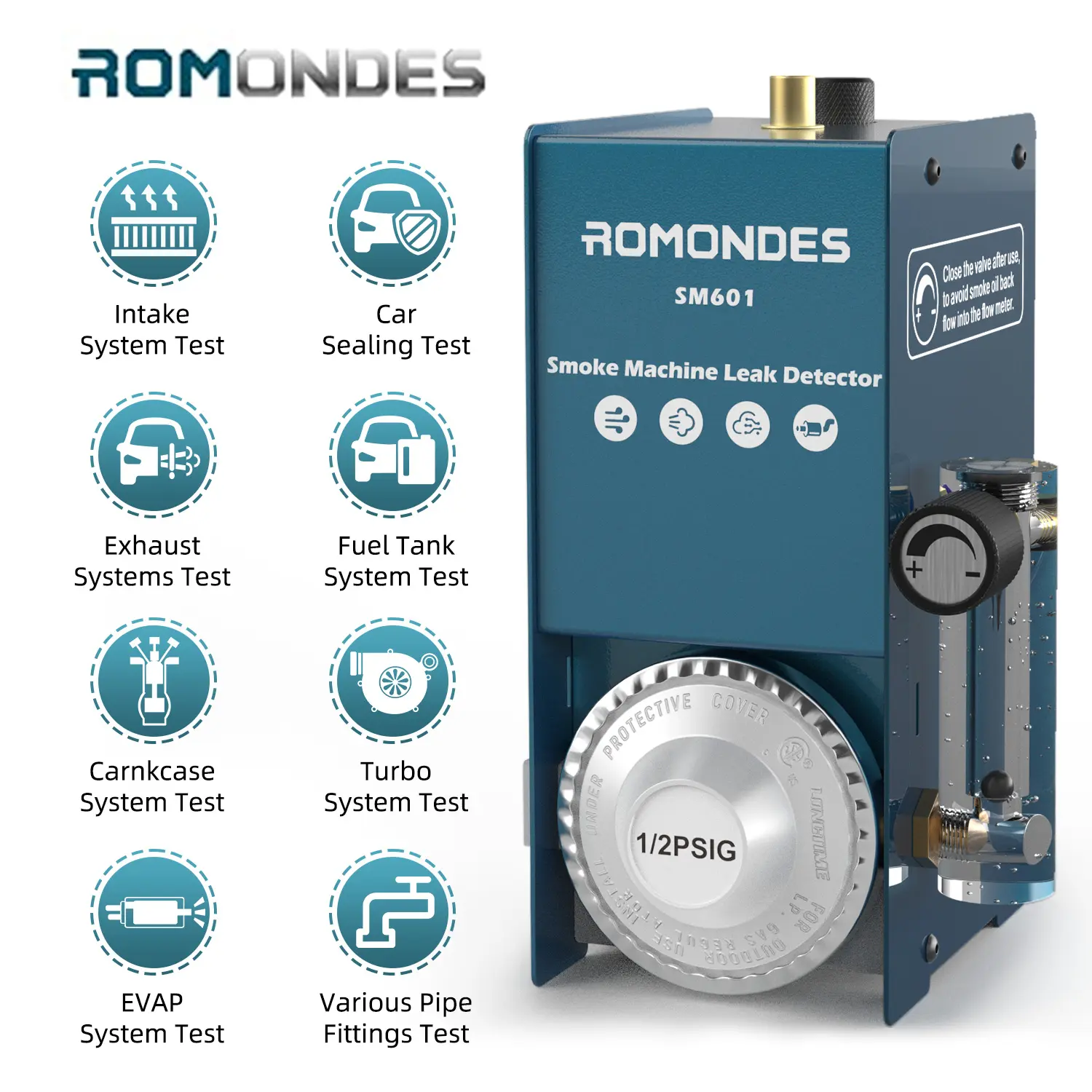 Romondes SM601 12V Ceramic-Free Automotive Smoke Leak Tester - Car & Motorcycle Fuel Tube Leak Locator Diagnostic Tool
