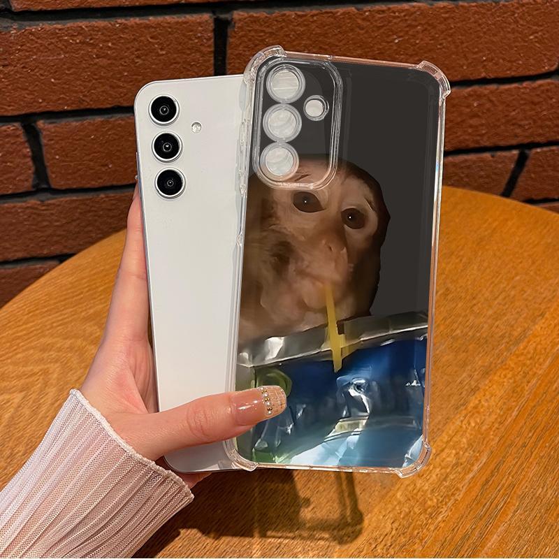 Monkey Sipping Caprisun Phone Case For SAMSUNG GALAXY A14 A15 A16 A25 A26 A34 A35 A36 A53 A54 A55 A56 4G 5G Gift Ideas Anti-drop Cellphone Protective Case Soft Transparent Shockproof Mobile Phone Cover Ultra Thin Magnetic Wireless Charging iphone 16