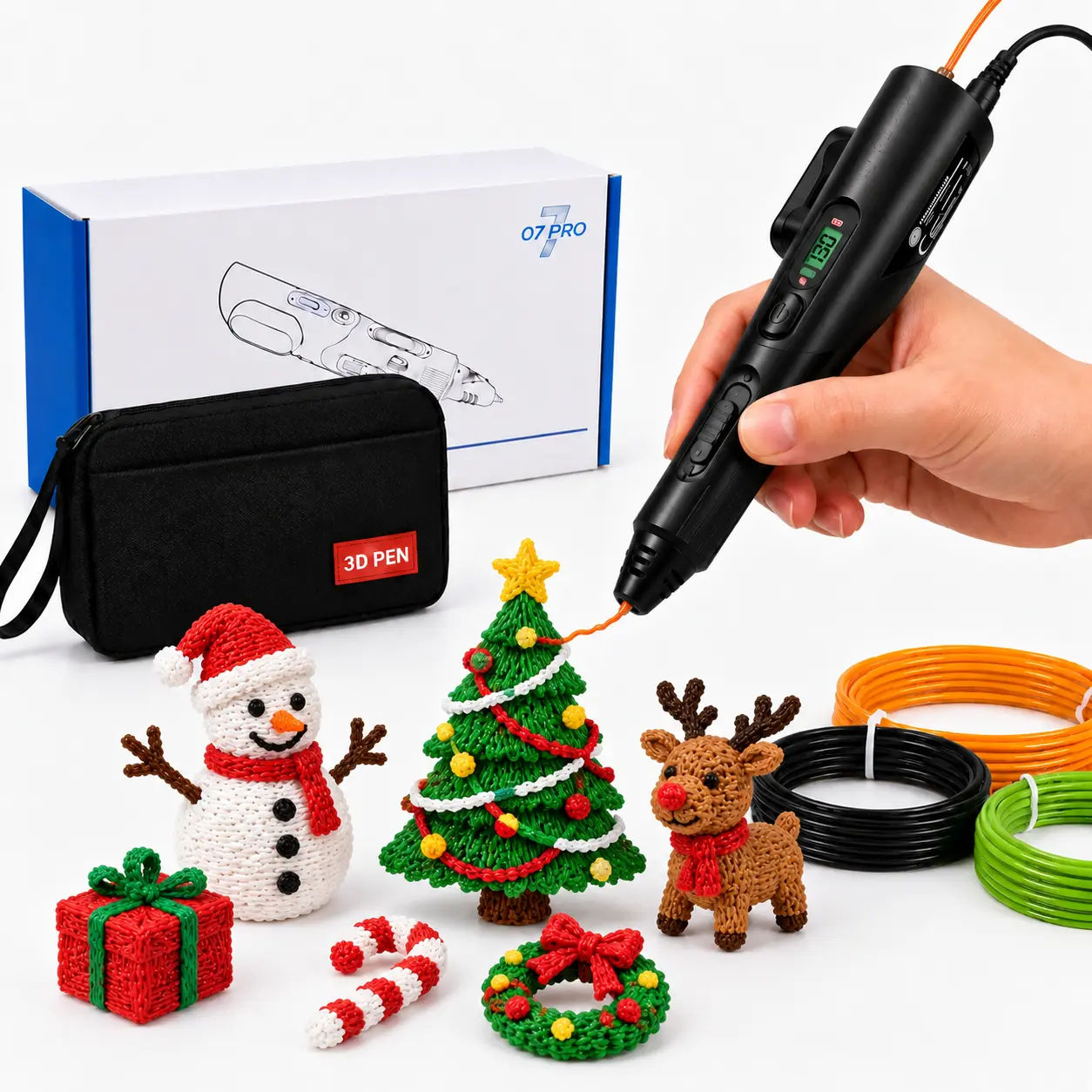 Christmas gift 3D Printing Pen Set with PLA Filament, ABS & PLA Compatible, 3 Adjustable Speeds, USB Powered 3D Doodling Pen Kit with Storage Bag, Stand and Accessories, DIY Arts and Crafts Toy