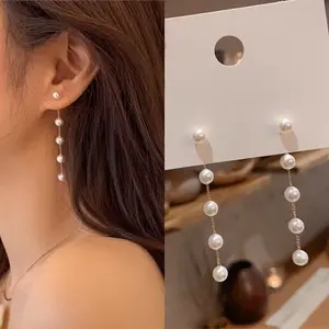 Elegant Faux Pearl Long Tassel Earrings, Everyday Casual, High-End, Versatile