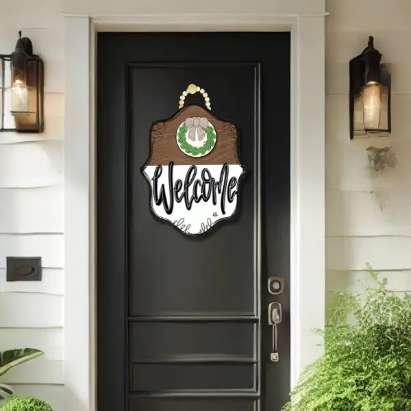 DK Stain Bloom Welcome Door Hanger w / Room for a Mini