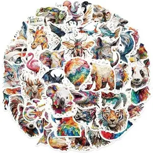 50Pcs Psychedelic Stickers for Water Bottle, Graffiti Animal Stickers for Laptop Skateboard Scrapbook Guitar Journaling Waterproof Vinyl Vintage Sticker Decals for Teens and Adults