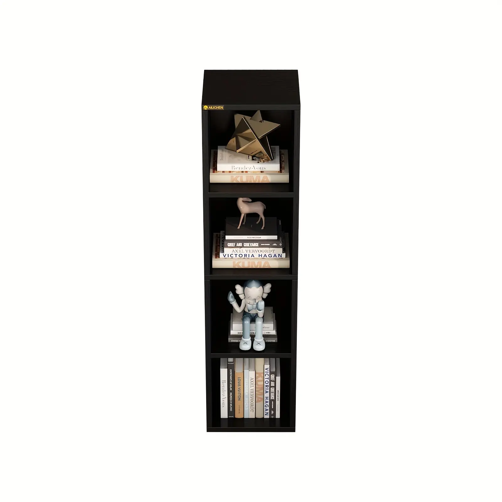 New 4 Cube Small Bookshelf Narrow Storage Organizer Shelf Wooden Corner Bookcase Modern Thin Cubes Storage Organizer Display Shelving for Bedroom Library Living Room Home Office