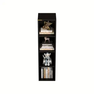 New 4 Cube Small Bookshelf Narrow Storage Organizer Shelf Wooden Corner Bookcase Modern Thin Cubes Storage Organizer Display Shelving for Bedroom Library Living Room Home Office