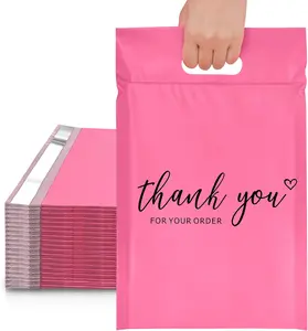 Poly Mailers with Handle 10x13 Inch 100 Pcs, Easy to Carry Packaging Bags for Small Business, Thank You Shipping Bags with Self Adhesive Strip, Tearproof and Waterproof - Pink