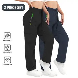 2-Pack Women’s High-Waist Quick-Dry Cargo Pants — Outdoor Multi-Pocket Straight Wide-Leg Breathable Casual Sport Full-Length Pants