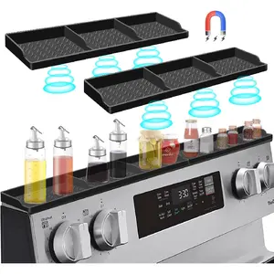 Stove Top for Silicone Shelf,30 Inch Magnetic Shelf Over the Stove Spice Rack,Kitchen Organizer Magnet Above Stovetop Back of Flat Storage Suctioned-Black
