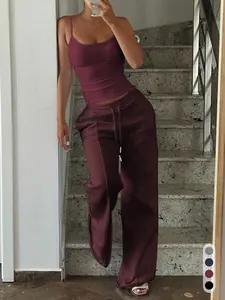 Women's 2 Piece Casual Summer Outfits Scoop Neck Sleeveless Cami Top and Sweatpants Lounge Sets Streetwear Womenswear