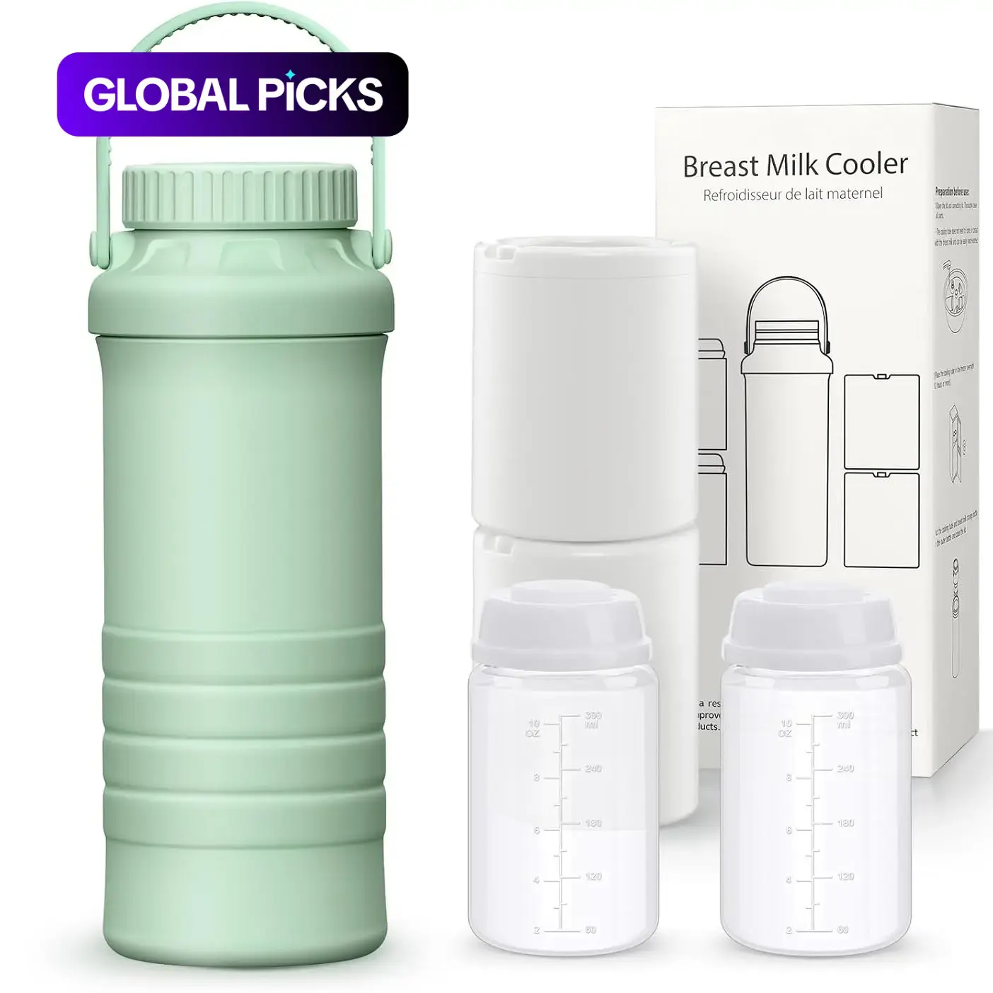 Snugtale Breast Milk Cooler Bottle, Portable Insulated Thermal Bottle 22 oz Breast Milk Cooler for 24+ Hours Cooling, with Two 300 mL BPA-Free Bottles for Travel and Outdoor Use #GLOBAL PICKS