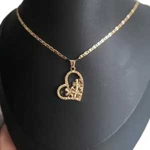 Gold Plated Heart and Flower Necklace for Women
