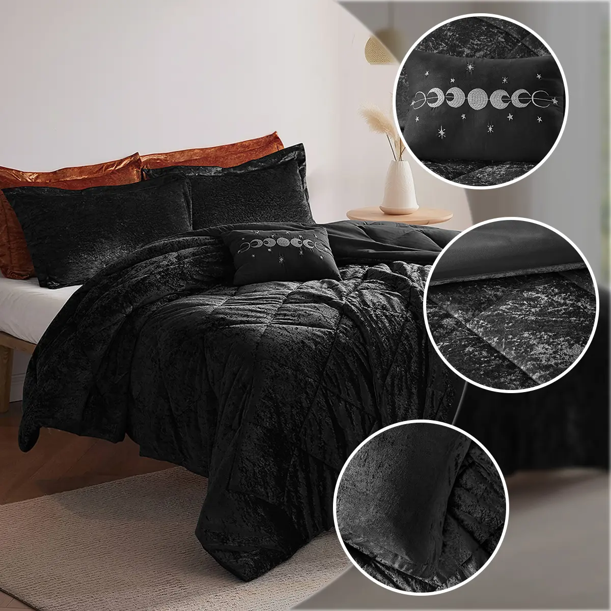 REGENCY HEIGHTS Glam Luxe Velvet Bed Cover Set - Double-Sided Shiny Diamond Quilting Bedding, Cozy Elowen Comforter & Shams, Hypoallergenic Synthetic Polyester Filling, All Seasons, Machine Washable Decorative Bedding Set