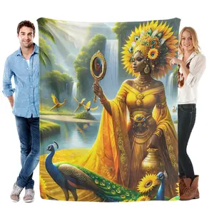 Oshun Velveteen Plush Blanket Spiritual Gift for Orisha Enthusiasts Regla de Osha-Ifa Mother's Day Gift Soft Cozy Orisha Inspired Versatile Home Decor