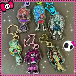 Monster Girls School Acrylic Keychains | Emo Scene Alternative 2000s | Scenecore Epoxy Charm Bag Clip | Y2K Alternative Charms.