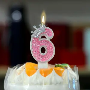 1pcs Pink birthday candle with crown and numbers, creative birthday cake party decoration DIY first birthday celebration candle, party decoration item Ornaments