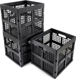 3-Pack Collapsible Plastic Storage Crates,Foldable Crates for Storage,16L (Black)