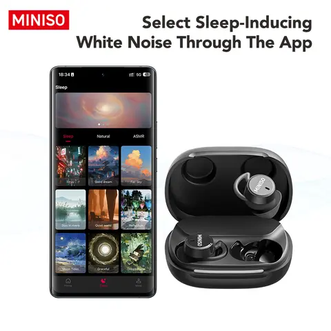 MINISO MS217 Noise Canceling Bluetooth 6.0 Invisible Sleep Earbuds - Waterproof Electronic Audio Headset, In-Ear Wireless Headphones with Built-In Microphone for Sports, Laptop Use