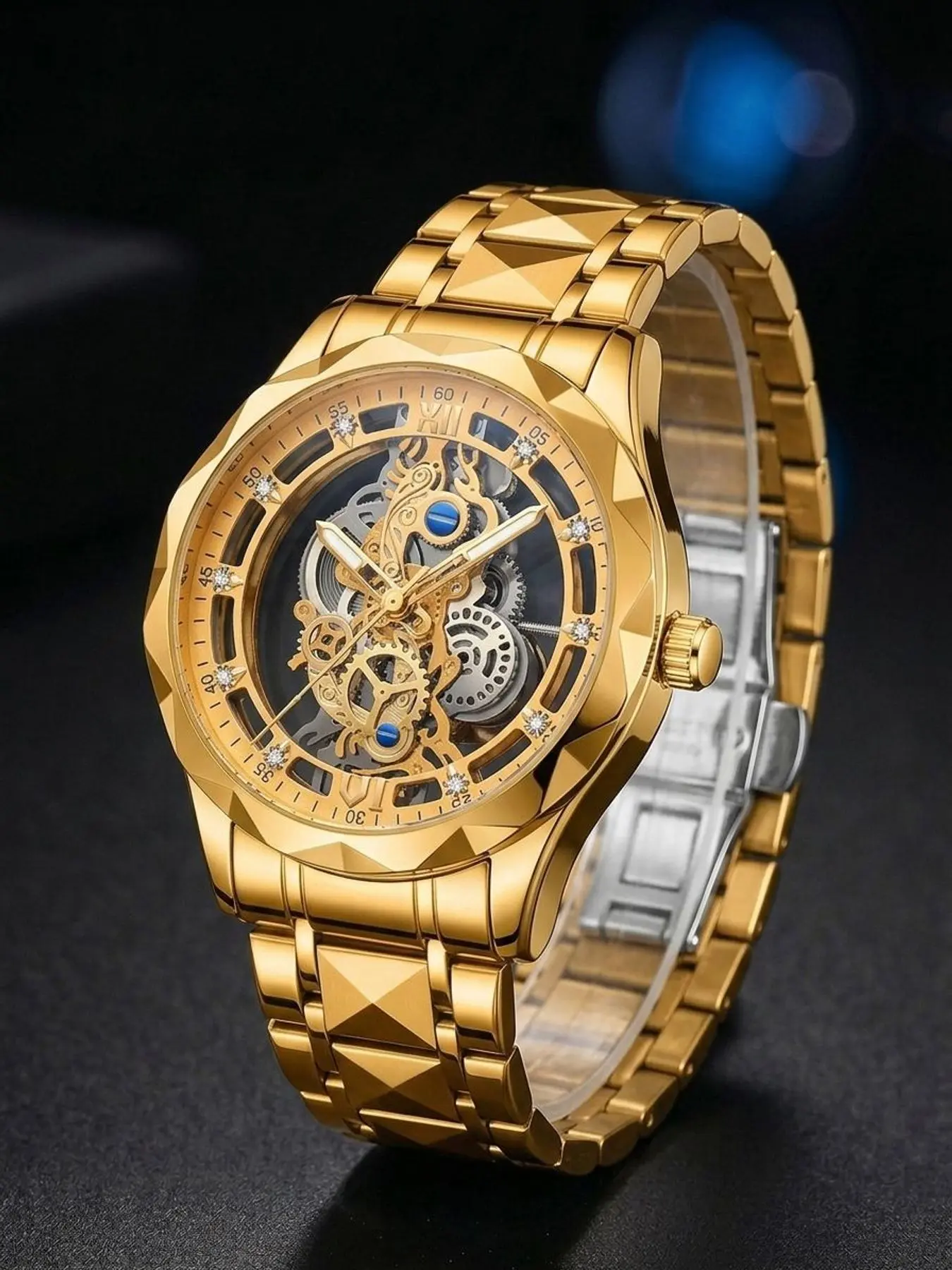 A men's fashion hollow-out trendy and personalized dial, suitable for everyday business, versatile, simple and elegant, with a strong sense of modernity, enhances temperament, exquisite details, high cost-performance trendy item, Skeleton Quartz Watch