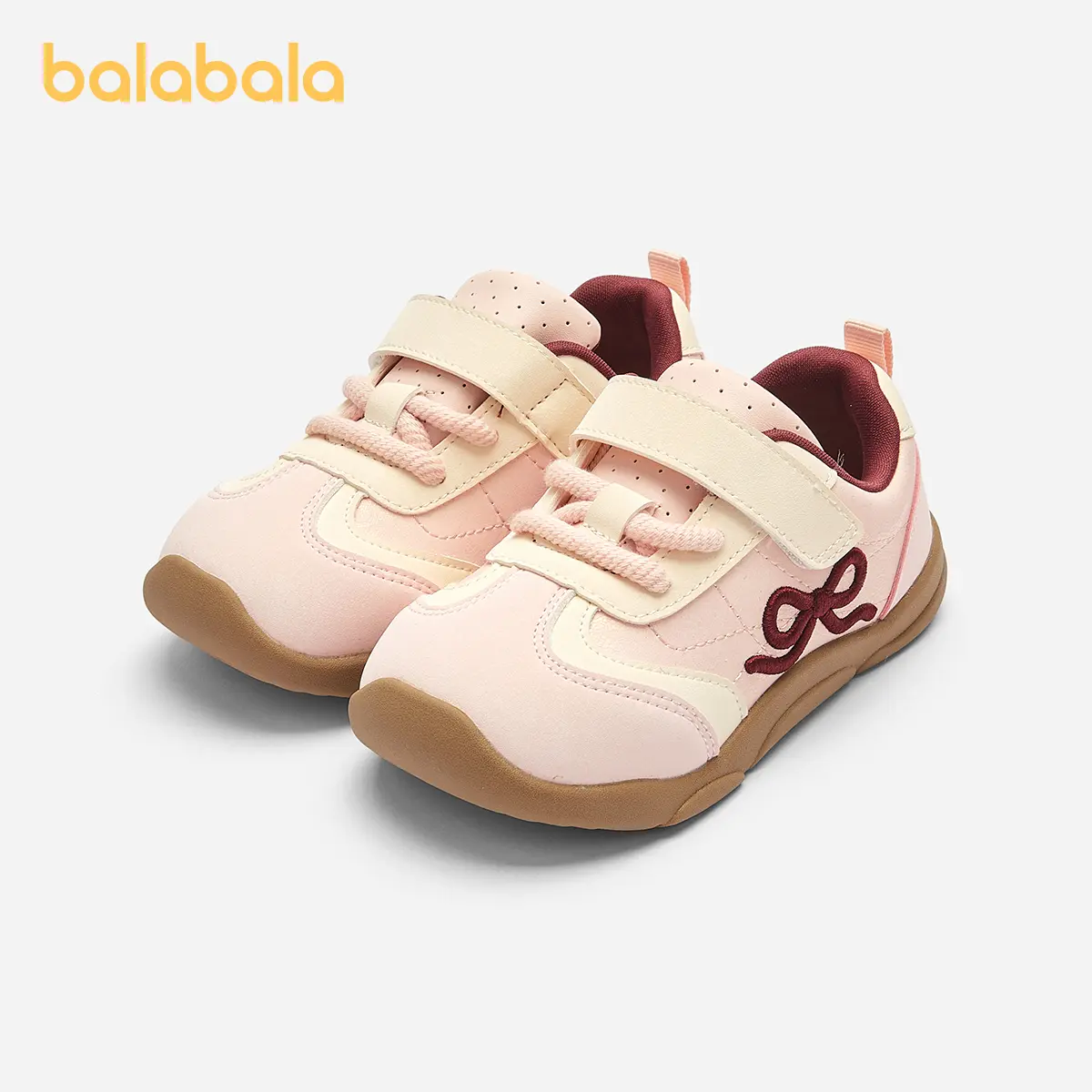 balabala Baby Girls' OG-Style Soft Soled Sneakers, Barefoot Walking Shoes for First Steps with Wide Toe Box, Non-Slip & Breathable, Pink & Maroon, Baby Walking Shoes, Soft Soled Shoes