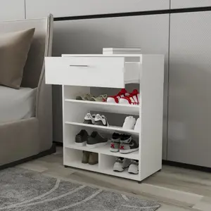 [Deals For You Days]White Shoe Rack 1Drawer Storage,Space-Saving Shoe Rack for Sneaker Boot Container,for Entryway,Front Door,Foyer,Hallway