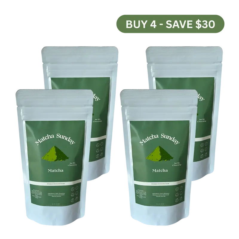 Matcha Sunday Ceremonial Grade Matcha Powder (50g) - Pack of 4 - Traditional Green Tea, Smooth, Vibrant, Savory, Stone Grind