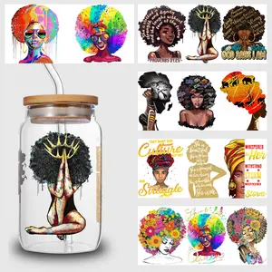 5pcs african art UV DTF Transfer Stickers, For Glass Tumbler, Waterproof Decals, Plastic Adhesive Label For Bottles And Cups Decor